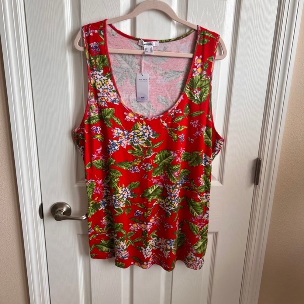 NWT Lascana Venus Tank Top Floral Sleeveless Red‎ Tropical Print 3X